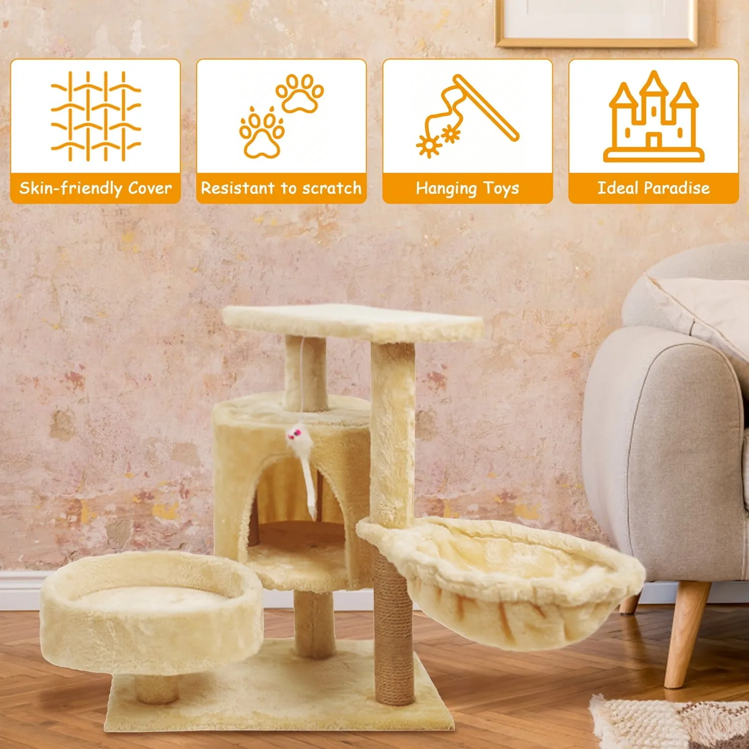 20.8" Cat Tree for Indoor Cats, Tower with Condo & Sisal Scratching Post