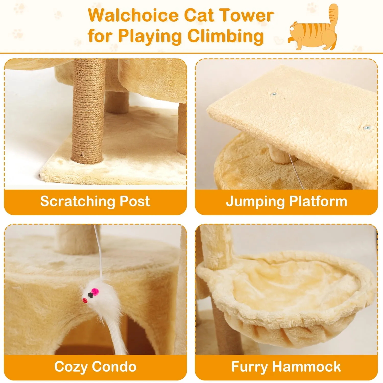 20.8" Cat Tree for Indoor Cats, Tower with Condo & Sisal Scratching Post