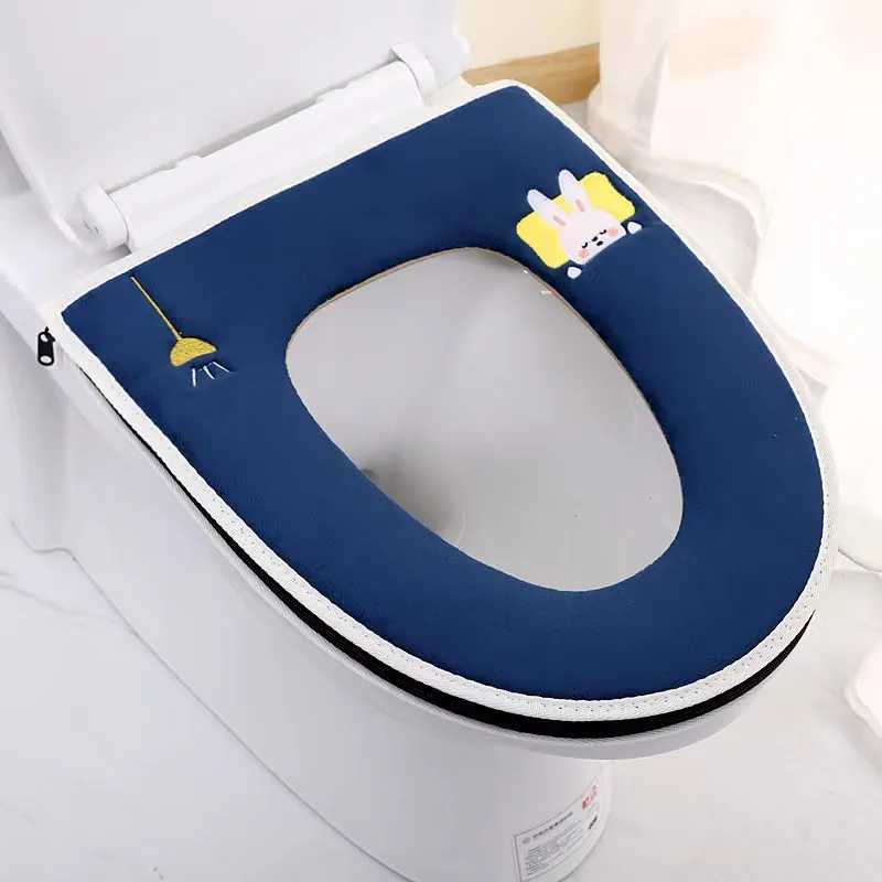 3pcs Toilet Seat Household Plush Thickened Zipper Four Seasons  Waterproof Cute Toilet Seat Cover
