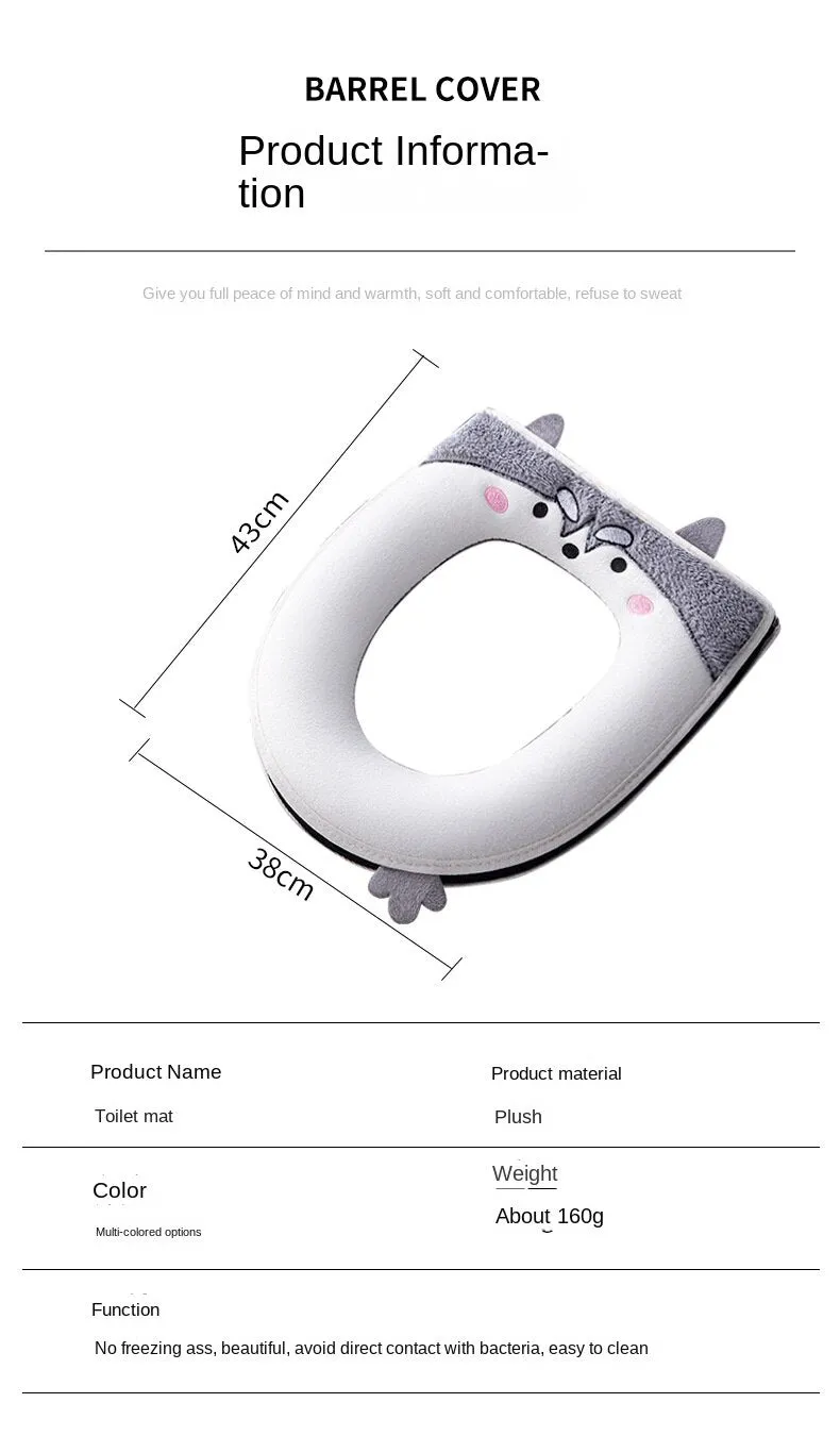 3pcs Toilet Seat Household Plush Thickened Zipper Four Seasons  Waterproof Cute Toilet Seat Cover