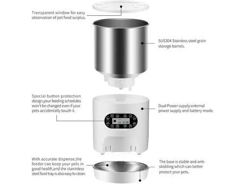 4.5L Cylindrical Stainless Steel Automatic Pet Feeder