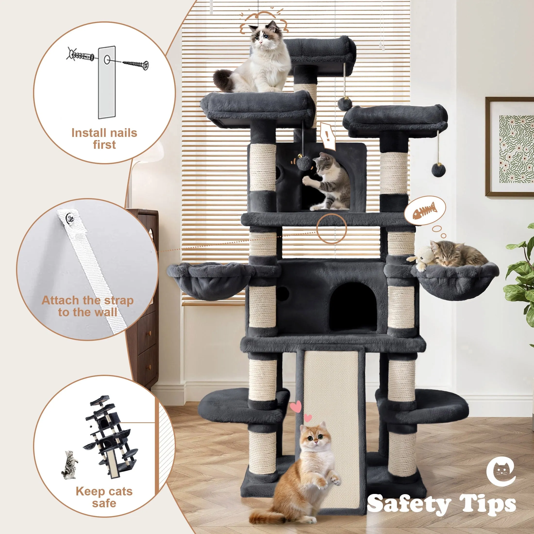 68" Cat Tower Multi-Level / X-Large Cat Tree King with Scratching Posts