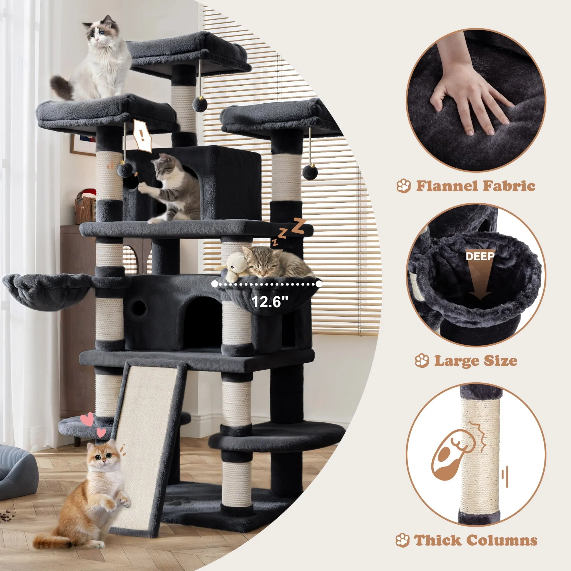 68" Cat Tower Multi-Level / X-Large Cat Tree King with Scratching Posts