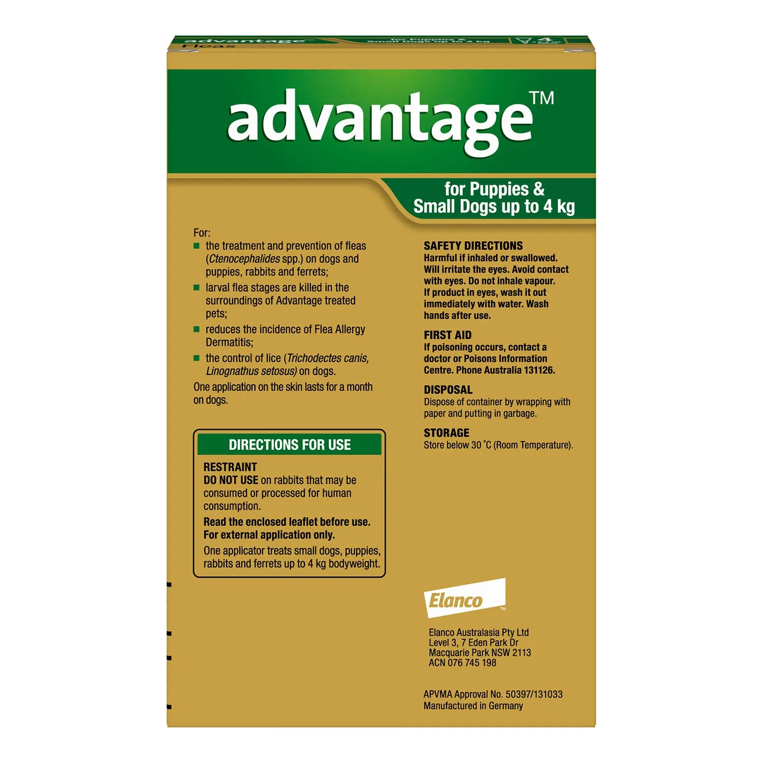 Advantage Flea Treatment for Puppies & Small Dogs 0-4kg
