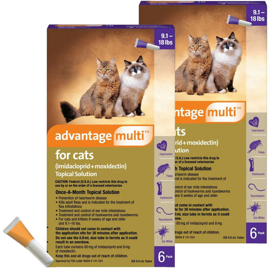 Advantage Multi Topical Solution for Cats (Imidacloprid & Moxidectin), 9.1-18 lbs, Purple