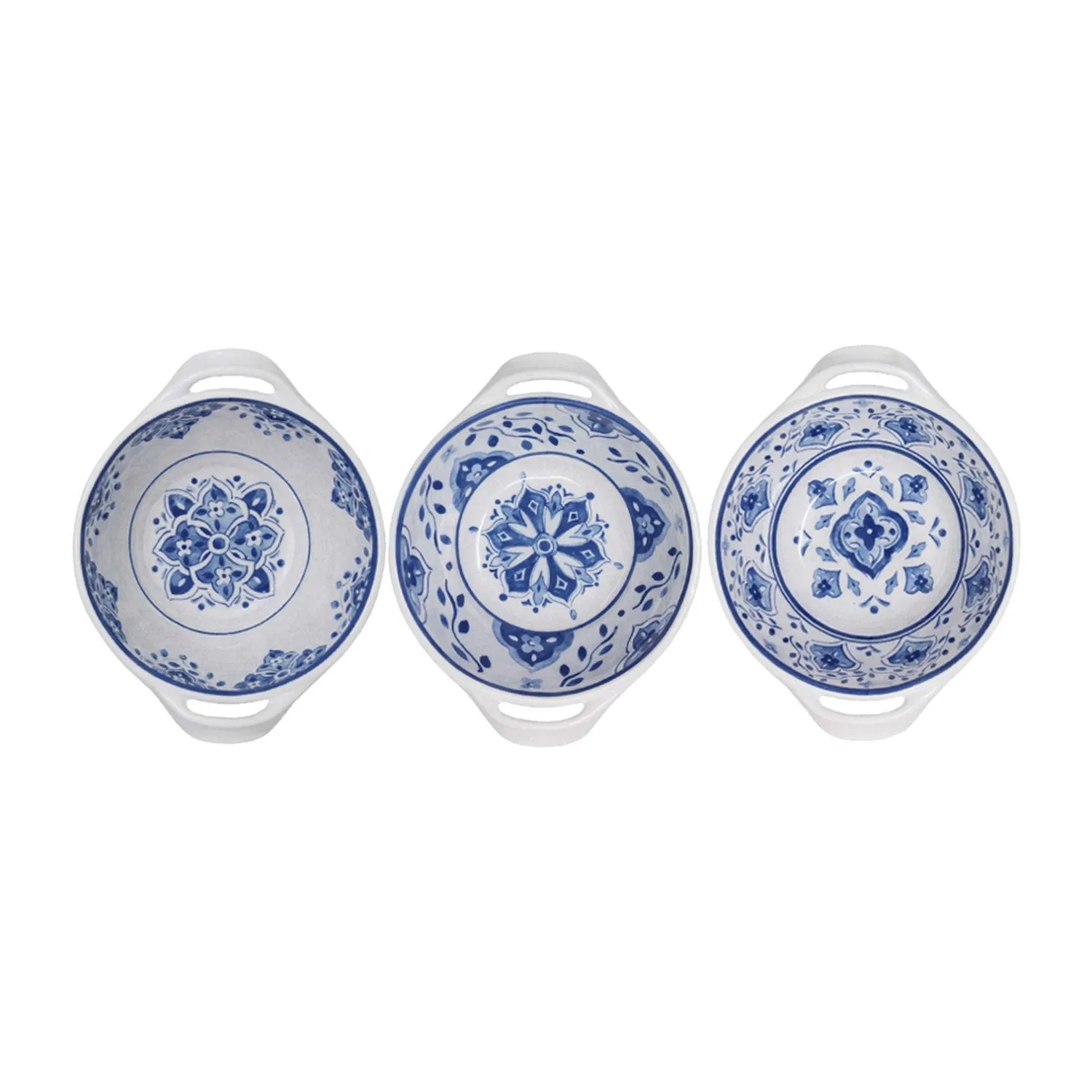 Assorted Mini Handled Bowls - Set of 3 - Moroccan Blue
