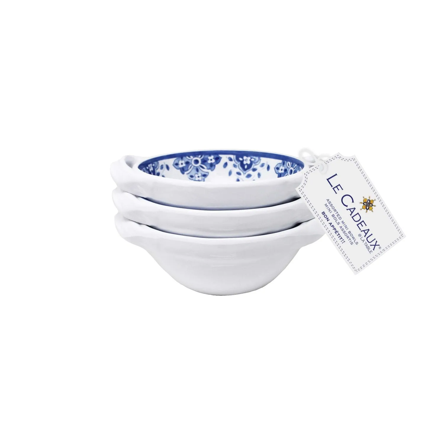 Assorted Mini Handled Bowls - Set of 3 - Moroccan Blue