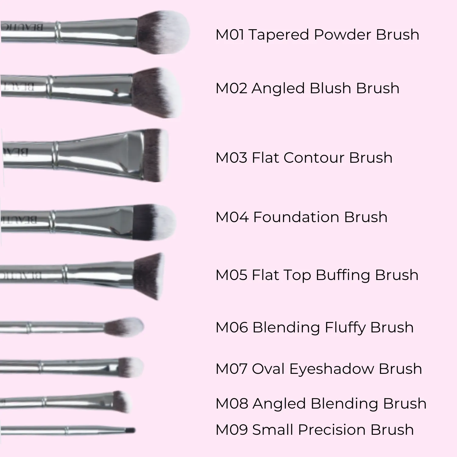 BEAUTICAL METAL GLAM Brush Set - Professional makeup brushes - Soft, dense bristles - Perfect application of liquids, creams & powders - 9 brushes   pouch