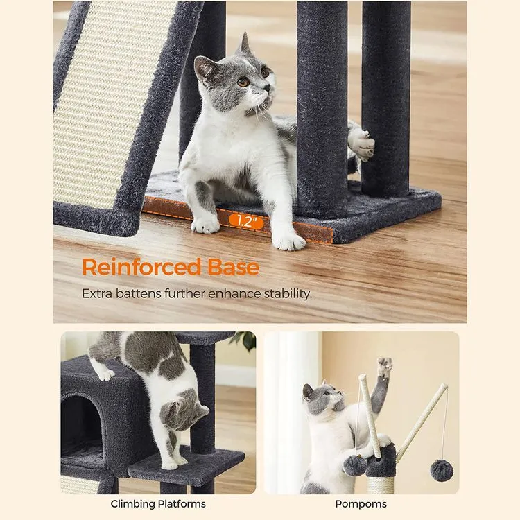 Cat Tree, Small Cat Tower for Indoor Cats, Kittens, Multi-Level Plush Cat Condo, 16.5 x 12.6 x 46.5 In