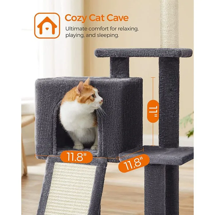 Cat Tree, Small Cat Tower for Indoor Cats, Kittens, Multi-Level Plush Cat Condo, 16.5 x 12.6 x 46.5 In