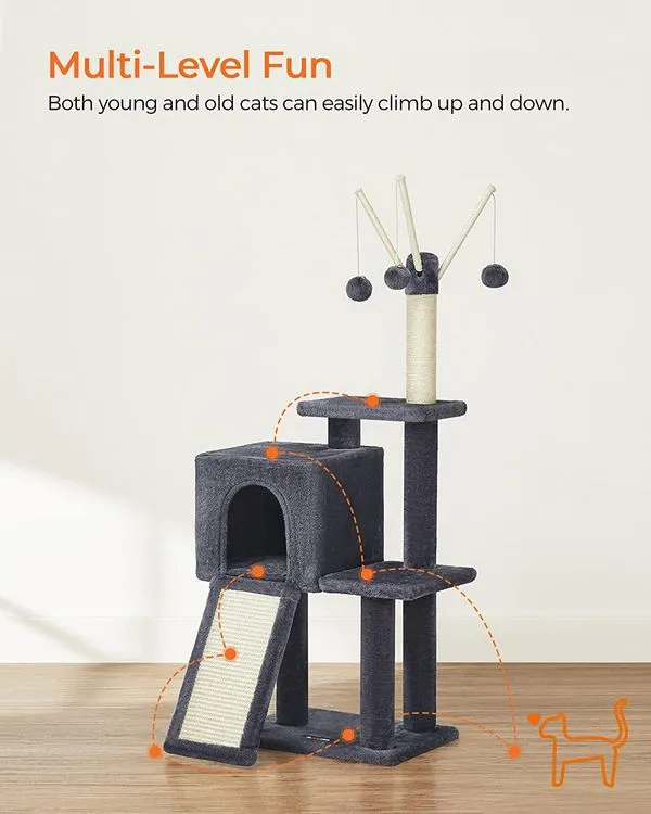 Cat Tree, Small Cat Tower for Indoor Cats, Kittens, Multi-Level Plush Cat Condo, 16.5 x 12.6 x 46.5 In
