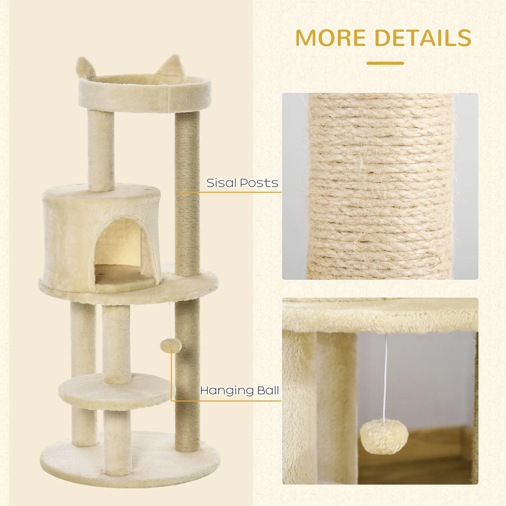 Deluxe Cat Tower, Scratching Posts, Condo, Ball Toy, 104cm - Beige