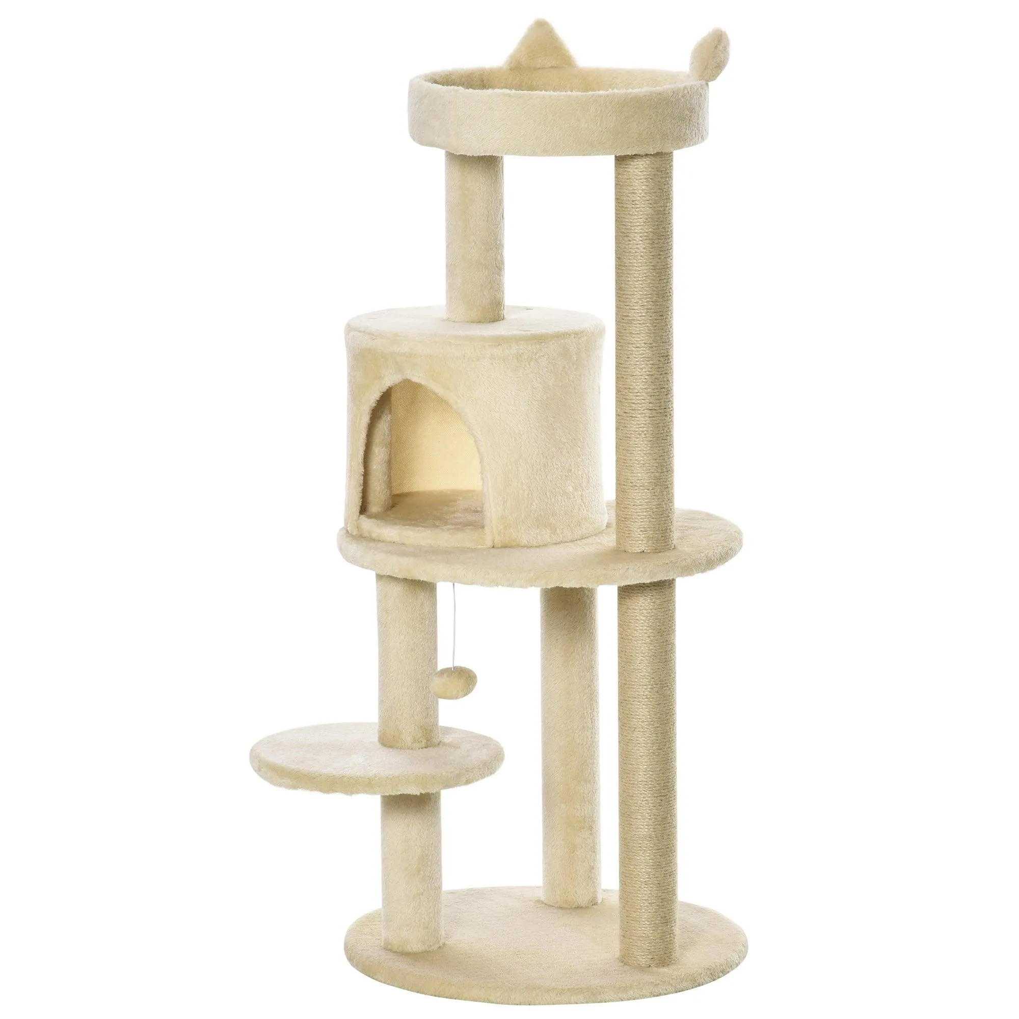 Deluxe Cat Tower, Scratching Posts, Condo, Ball Toy, 104cm - Beige
