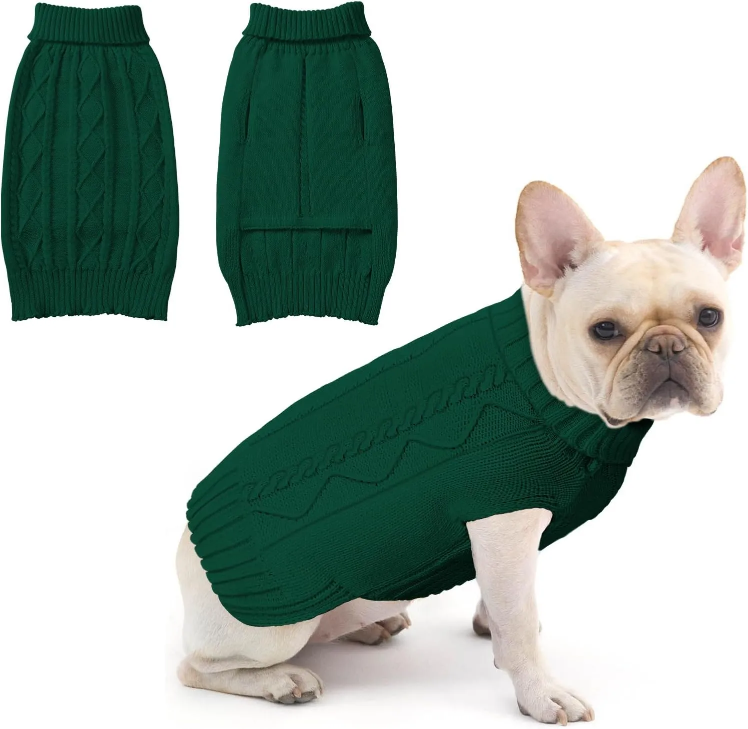Dog Sweaters for Small Large Dogs Girl, Soft Warm Pup Dogs Shirt, Turtleneck Sweaters for Medium Large Dogs, Double Knitting Collar for Outdoor Playing, Warm Clothes (Dark Green, XL)