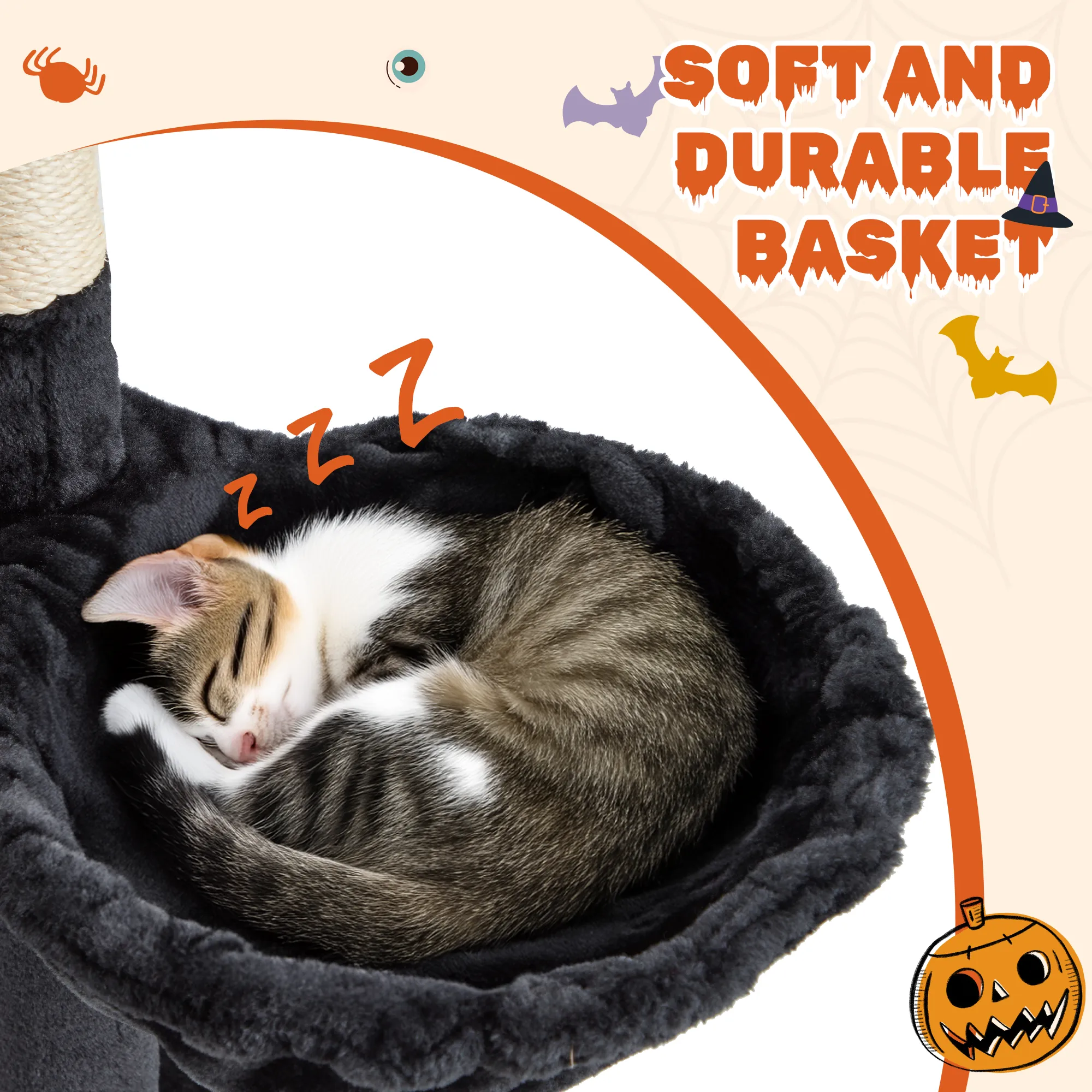 EROMMY Gothic Tall Cat Tree, 61 inch Multi-level Cat Tower for Cats Indoor, Spooky Hanging Toy and SIsal Scratching Post Included, Multi-Level Platform, Halloween Decor