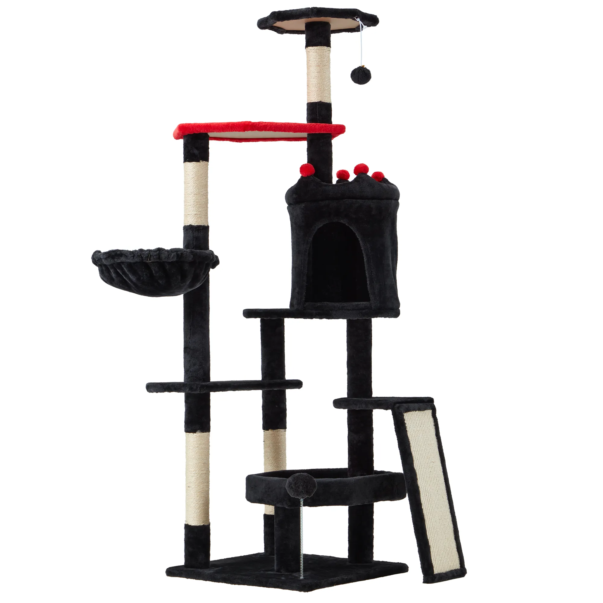 EROMMY Gothic Tall Cat Tree, 61 inch Multi-level Cat Tower for Cats Indoor, Spooky Hanging Toy and SIsal Scratching Post Included, Multi-Level Platform, Halloween Decor