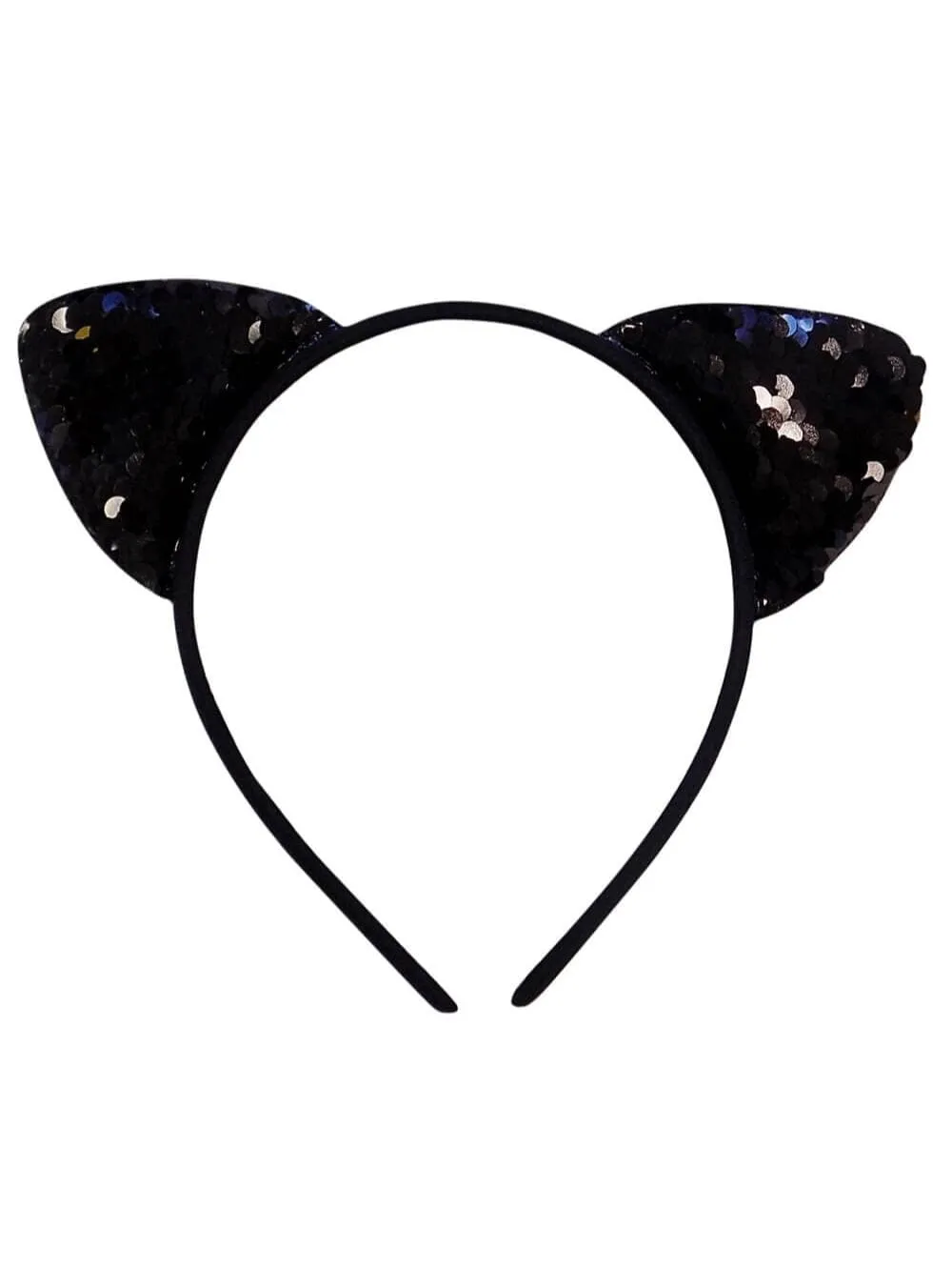 Flip Sequin Black Cat Girls Headband Ears, Kid or Adult Size Costume Accessories