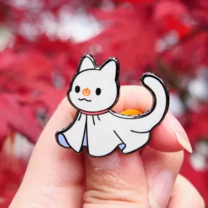Ghost Pumpkin-Nose Kitty Enamel Pin