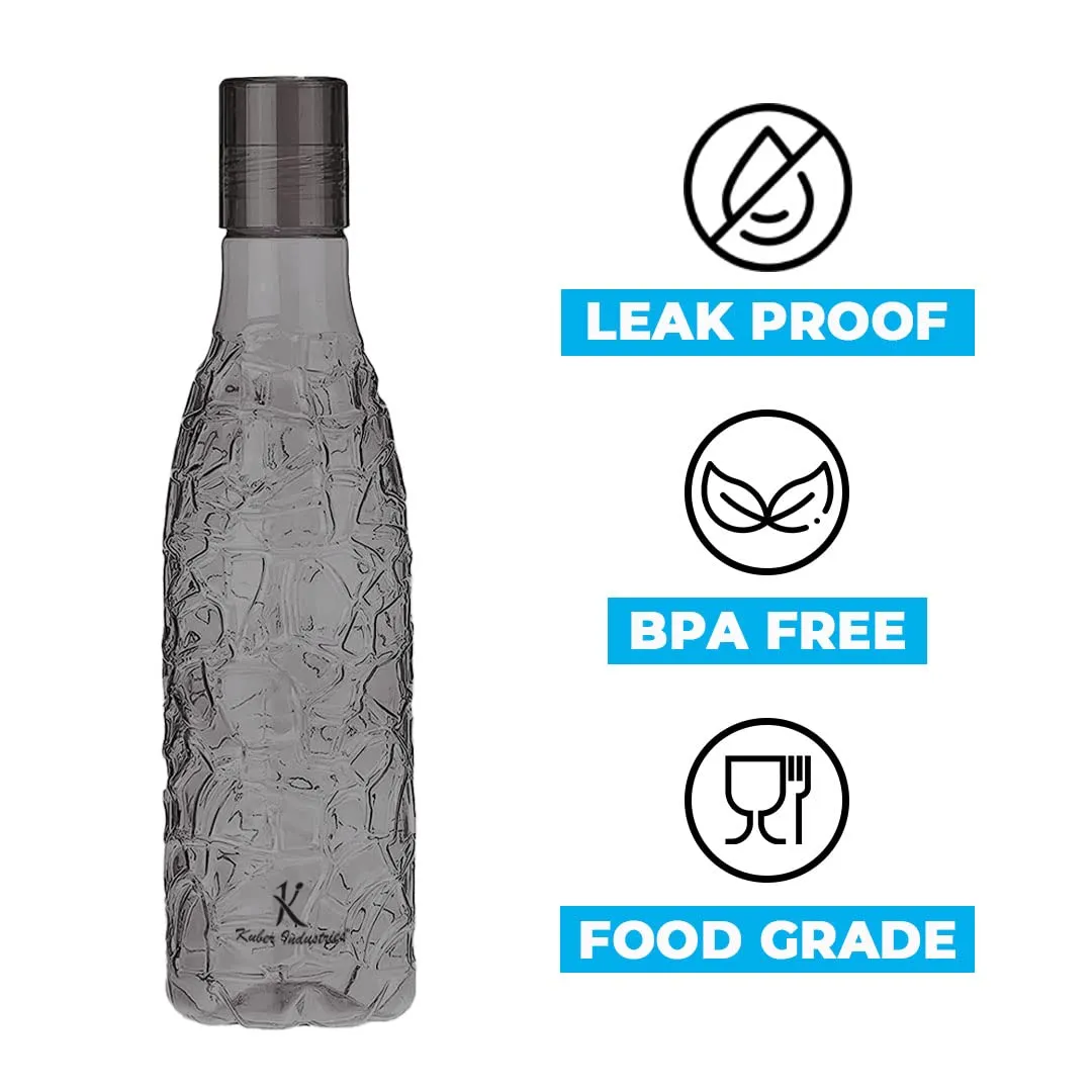 Homestic BPA-Free Plastic Water Bottle | Leak Proof, Firm Grip, 100% Food Grade Plastic Bottles | For Home, Office, School & Gym | Unbreakable, Freezer Proof, Fridge Water Bottle | Pack of 6|Black