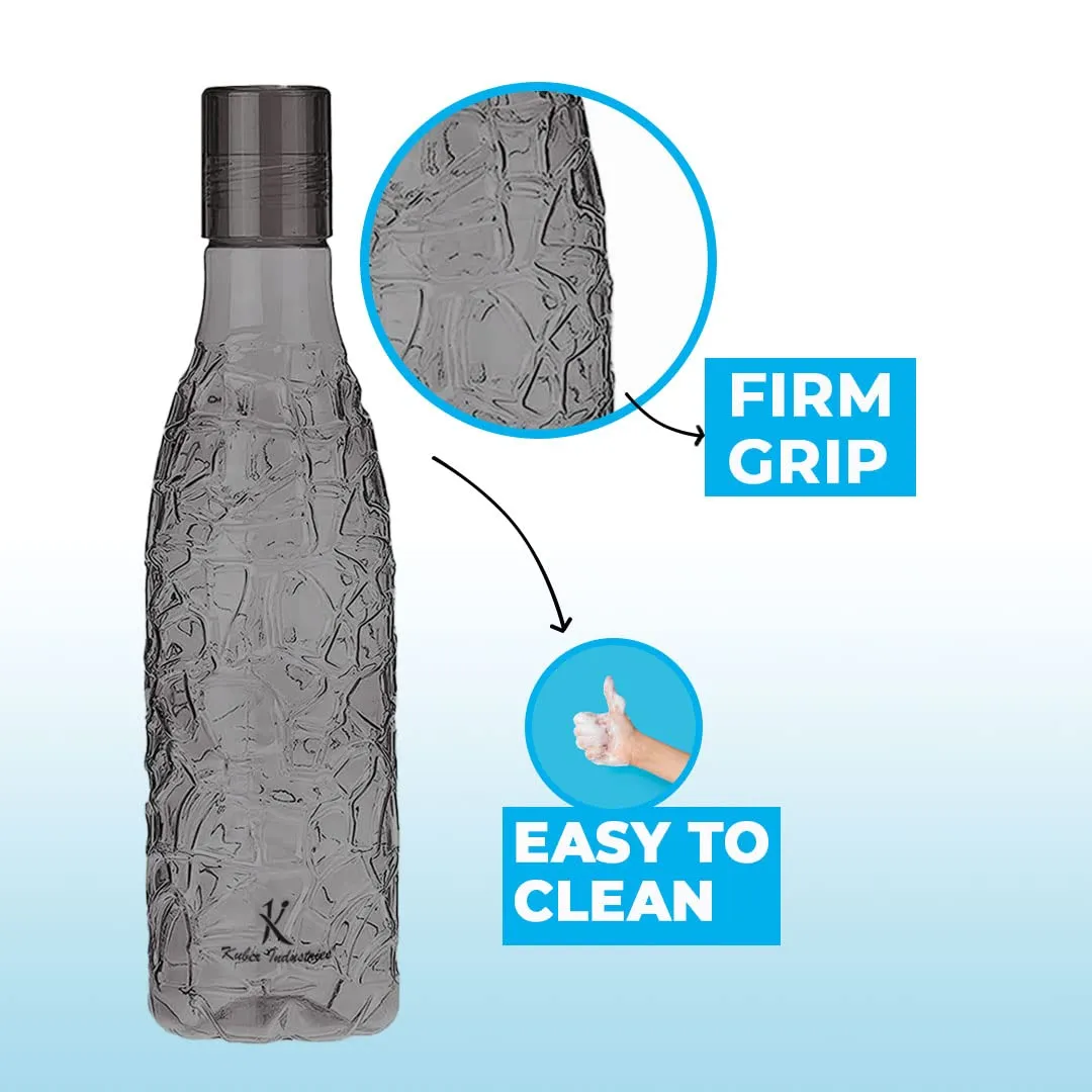 Homestic BPA-Free Plastic Water Bottle | Leak Proof, Firm Grip, 100% Food Grade Plastic Bottles | For Home, Office, School & Gym | Unbreakable, Freezer Proof, Fridge Water Bottle | Pack of 6|Black