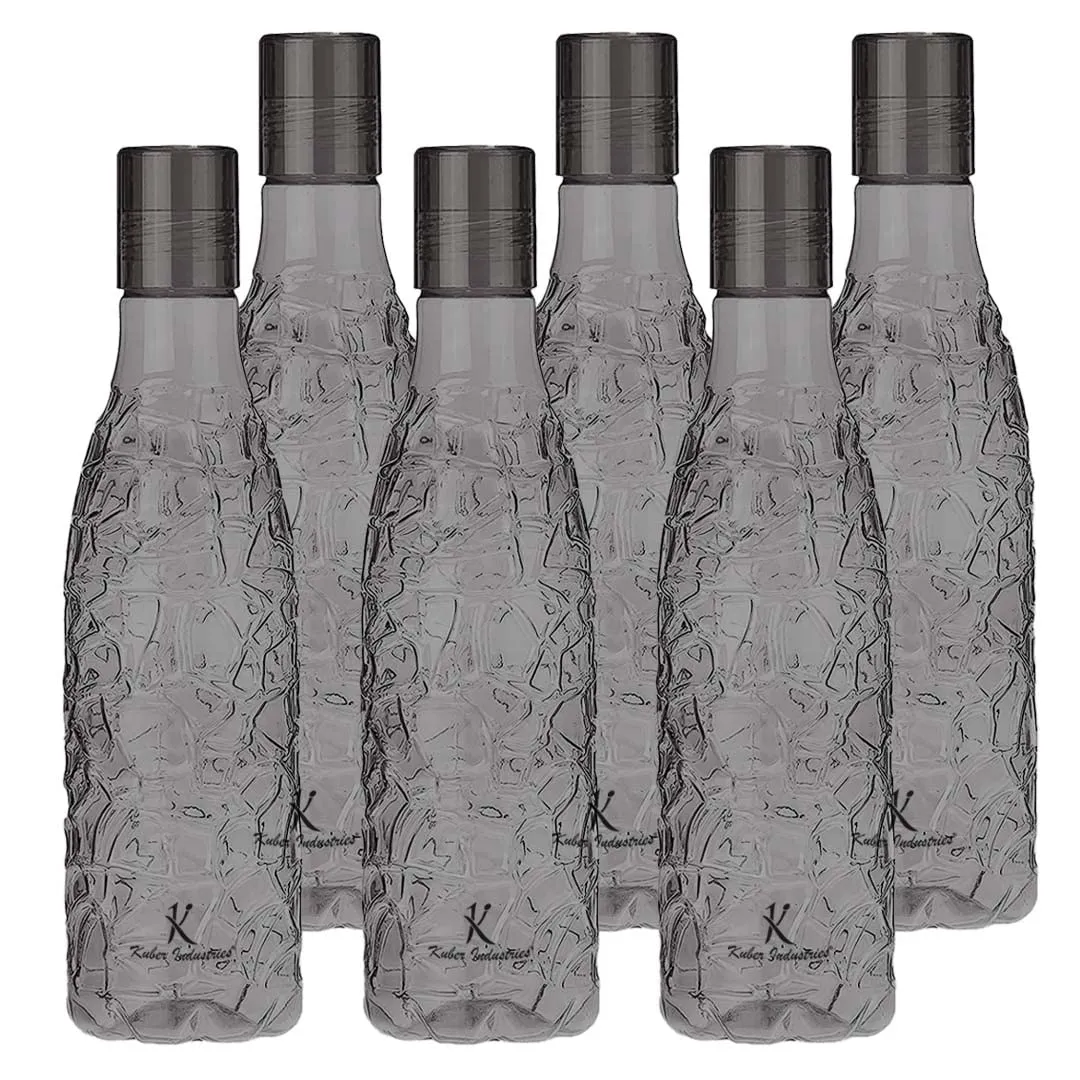 Homestic BPA-Free Plastic Water Bottle | Leak Proof, Firm Grip, 100% Food Grade Plastic Bottles | For Home, Office, School & Gym | Unbreakable, Freezer Proof, Fridge Water Bottle | Pack of 6|Black