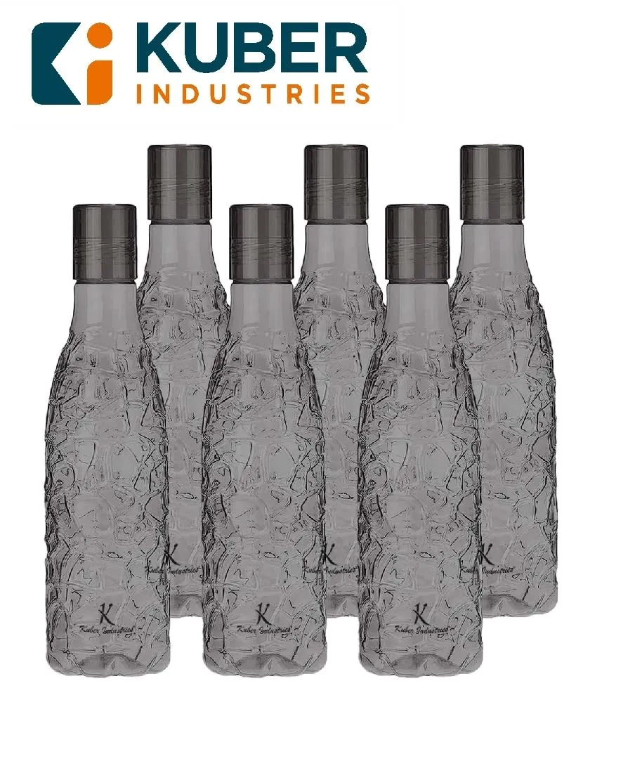 Homestic BPA-Free Plastic Water Bottle | Leak Proof, Firm Grip, 100% Food Grade Plastic Bottles | For Home, Office, School & Gym | Unbreakable, Freezer Proof, Fridge Water Bottle | Pack of 6|Black