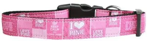 I Heart Pink Nylon Dog Collar Medium
