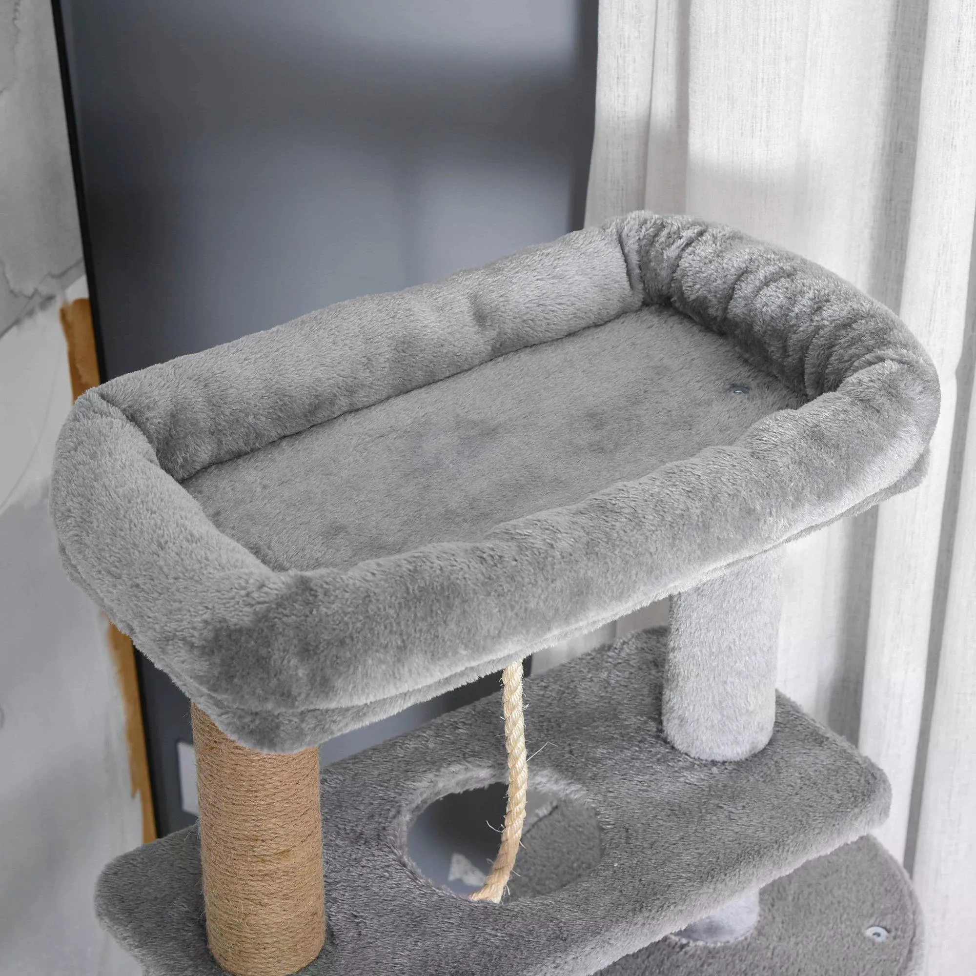 Jute Scratching Post Cat Tower, 120cm - Grey