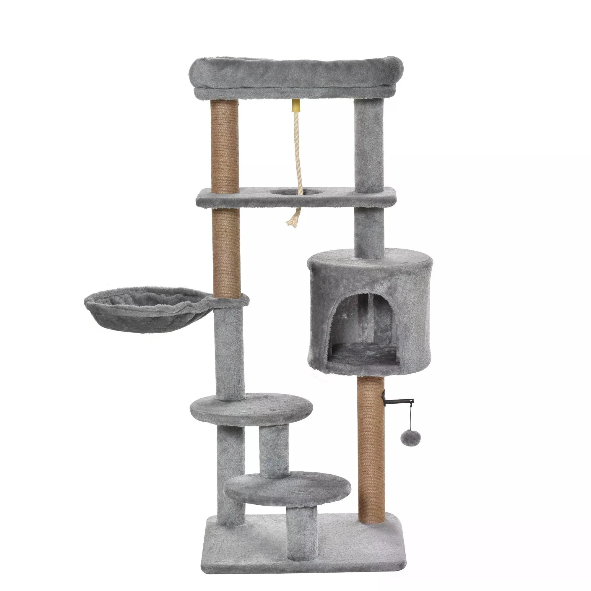 Jute Scratching Post Cat Tower, 120cm - Grey