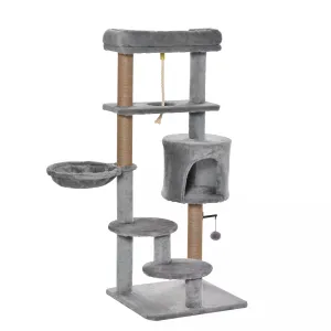 Jute Scratching Post Cat Tower, 120cm - Grey