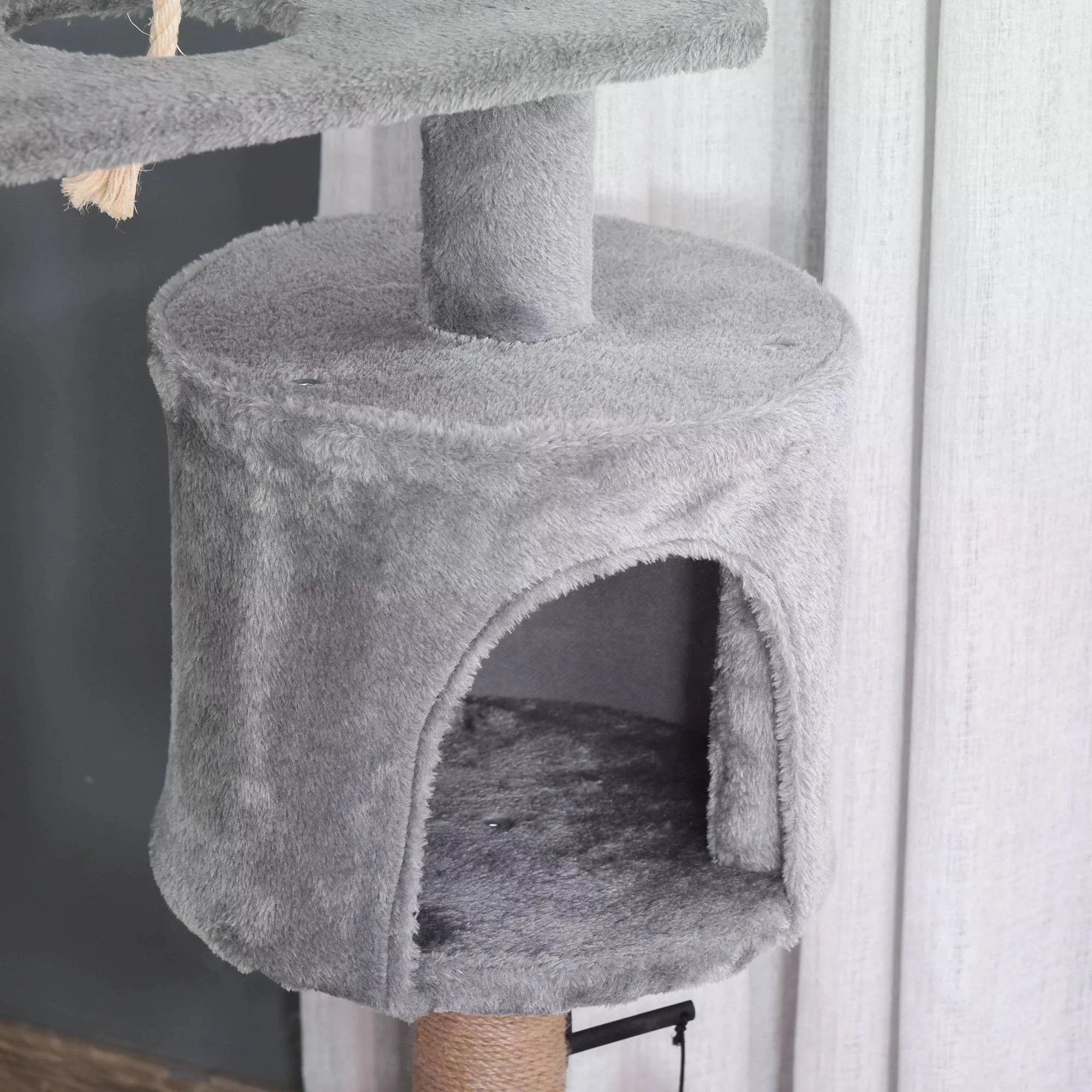 Jute Scratching Post Cat Tower, 120cm - Grey