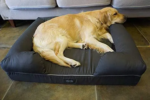 LOAOL Memory Foam Dog Bed Durable Waterproof Pet Sofa Couch with Bolster Orthopedic Cat Lounger Removable Cover (L, Woven Gray)