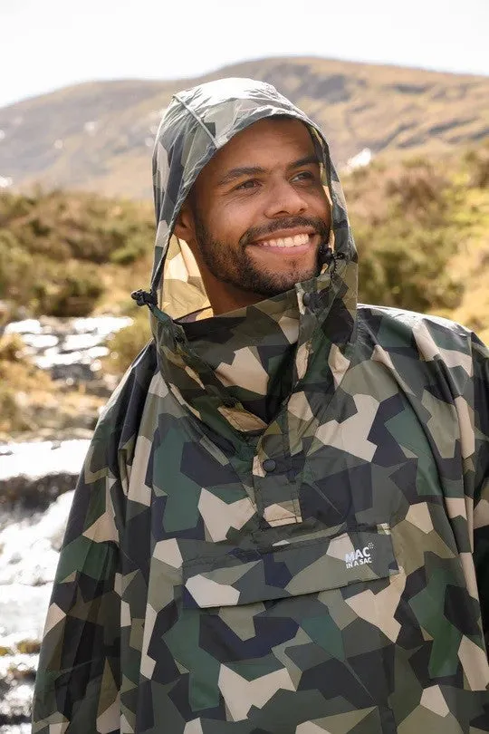 Mac in a Sac Adults Waterproof Breathable Windproof Unisex Packable Poncho-CAMO GREEN