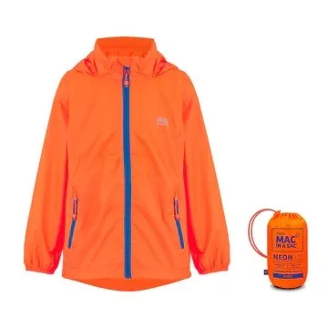 Mac in a Sac Kids Waterproof Breathable Windproof Packable Origin Jacket-NEON ORANGE