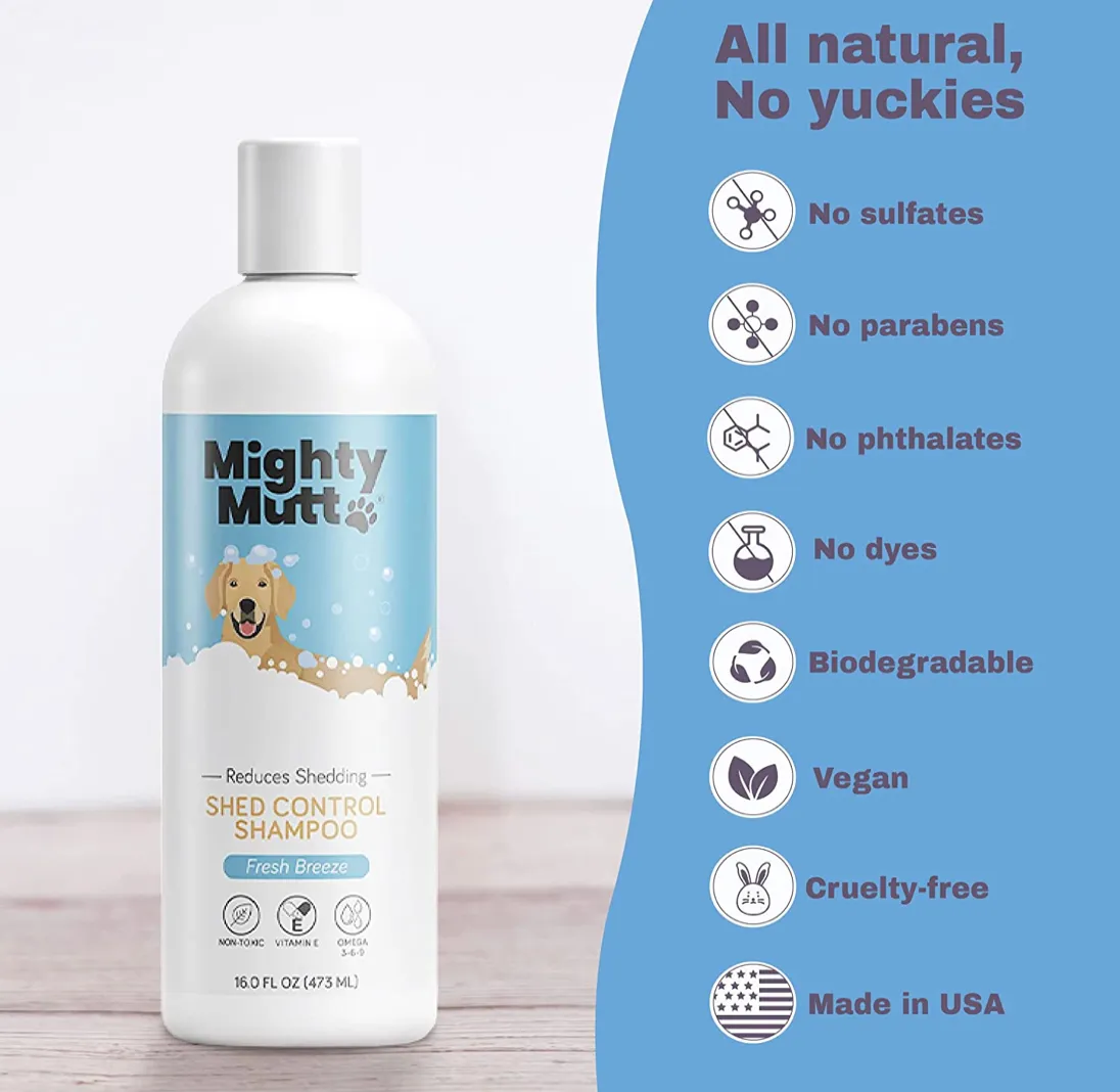 Mighty Mutt Shed Control Shampoo - Reduces Shedding, Hypoallergenic & Natural Ingredients - 16 fl oz