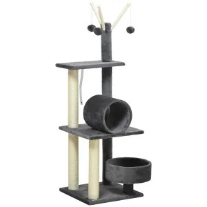 Multifunctional Cat Tree - Bed, Tunnel, Perch, Toy, 121cm - Dark Grey