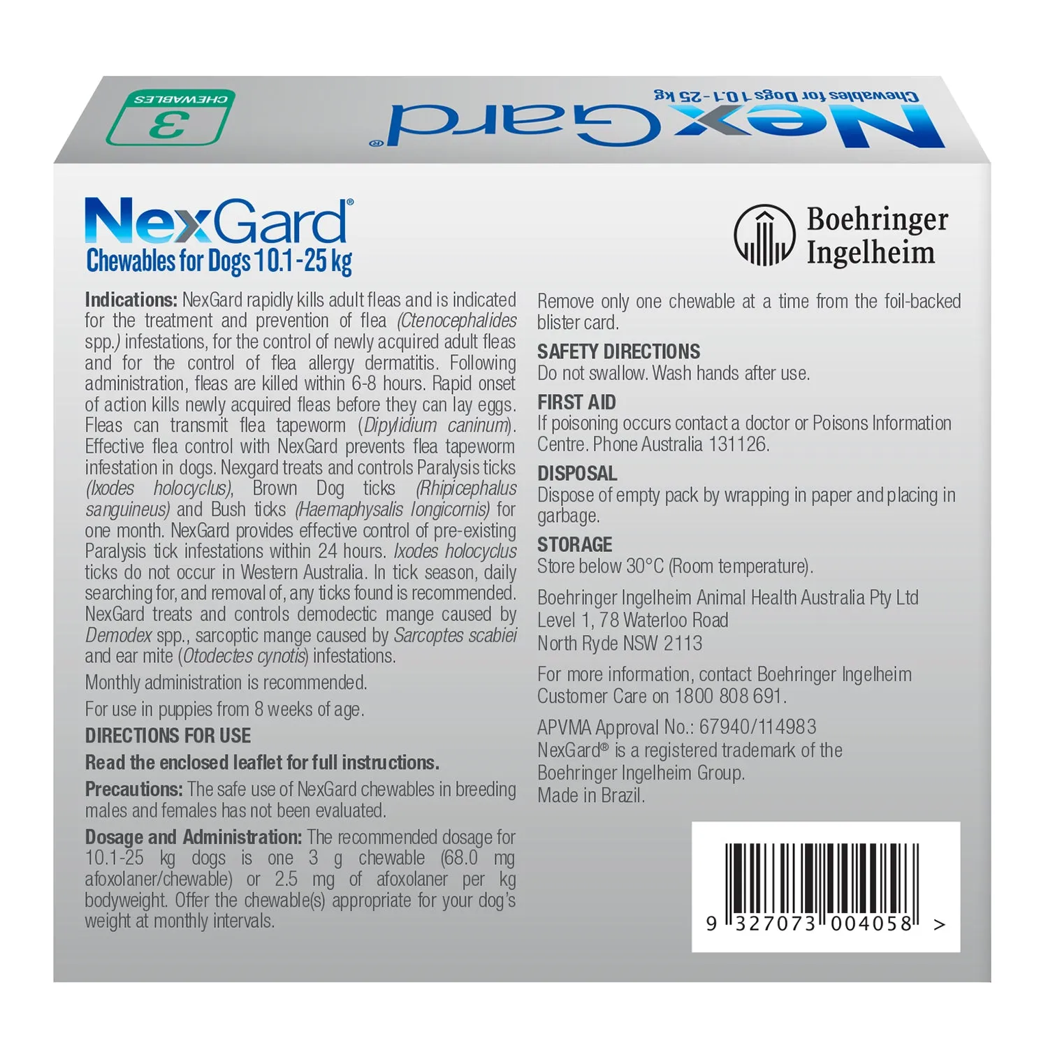 NexGard Dog 10.1-25kg Green