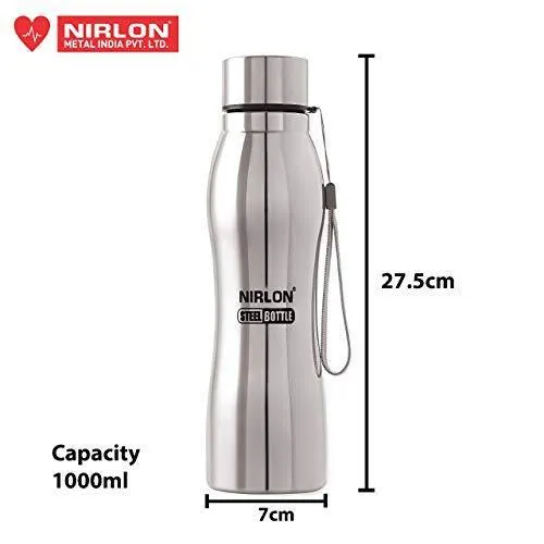NIRLON Stainless Steel 5 Pcs Fridge Water Bottle/Refrigerator Bottle/Single Wall Bottle 1000 ML
