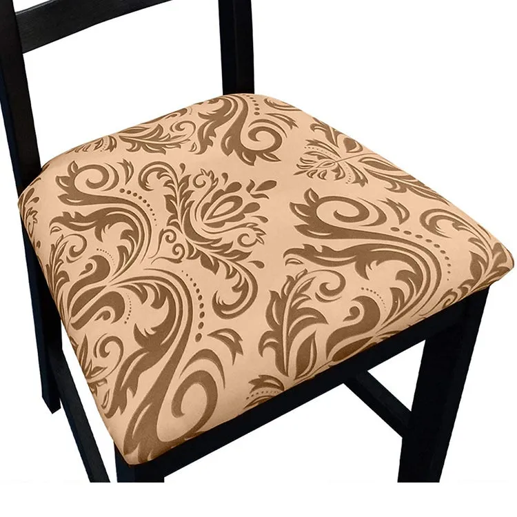 Pattern Stretchable Dining Chair Seat Cover Grey Leaf