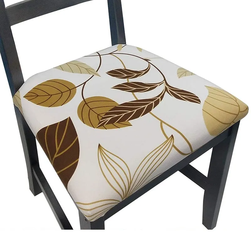 Pattern Stretchable Dining Chair Seat Cover Grey Leaf