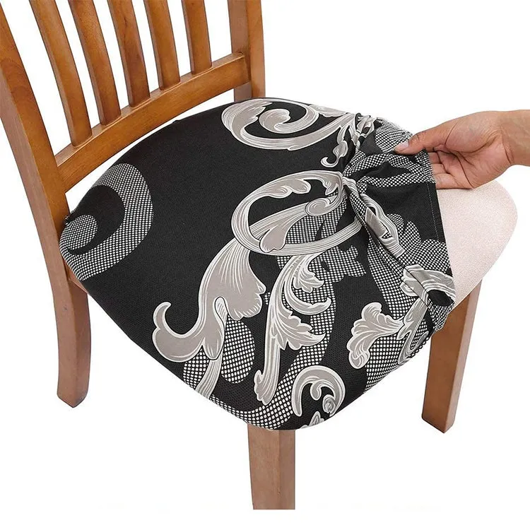 Pattern Stretchable Dining Chair Seat Cover Grey Leaf