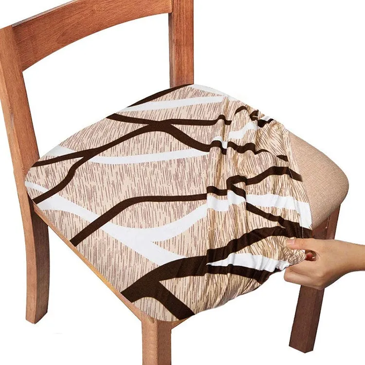 Pattern Stretchable Dining Chair Seat Cover Grey Leaf