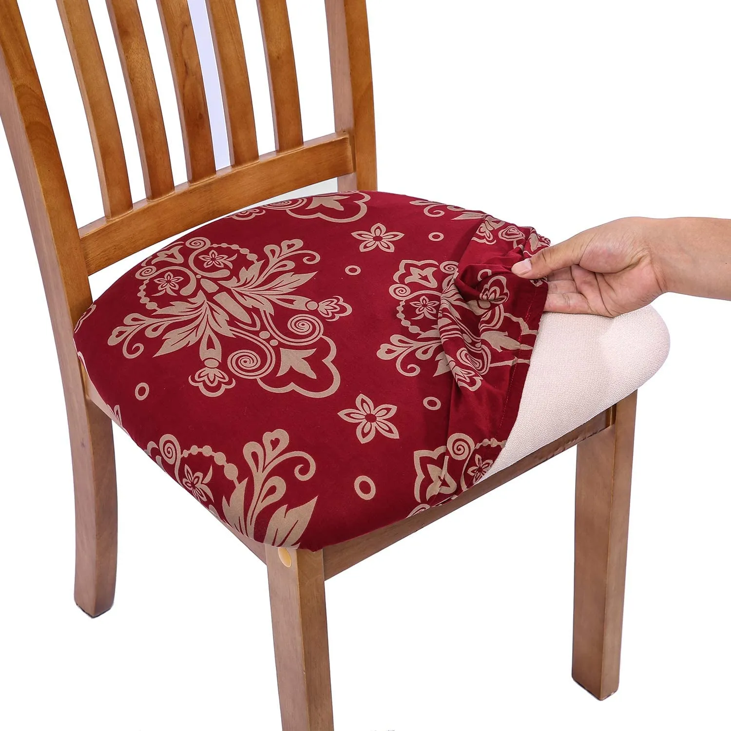 Pattern Stretchable Dining Chair Seat Cover Grey Leaf