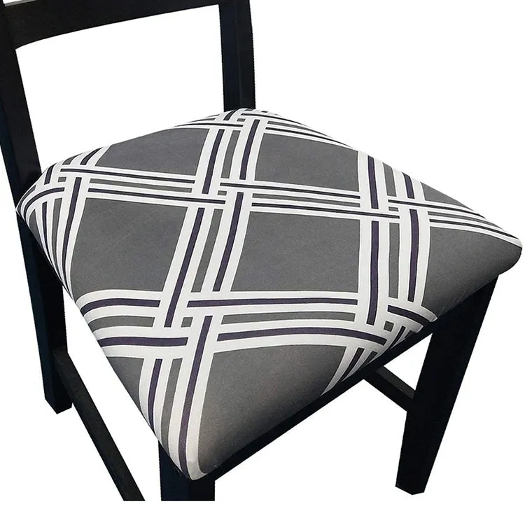 Pattern Stretchable Dining Chair Seat Cover Grey Leaf