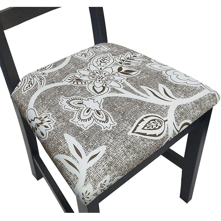 Pattern Stretchable Dining Chair Seat Cover Grey Leaf