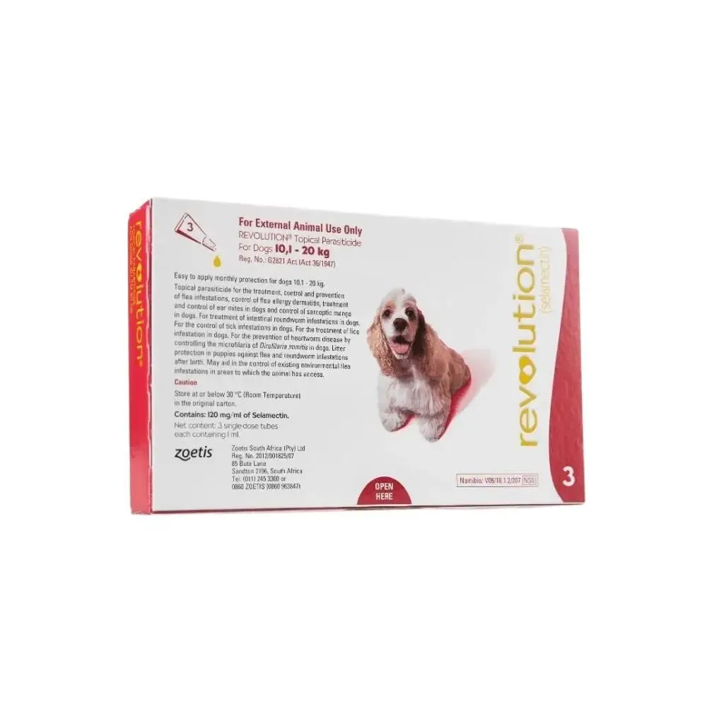 Revolution Medium Dog Tick, Flea & Worm Spot-On Treatment - Red - (10-20kg) 3 Pack