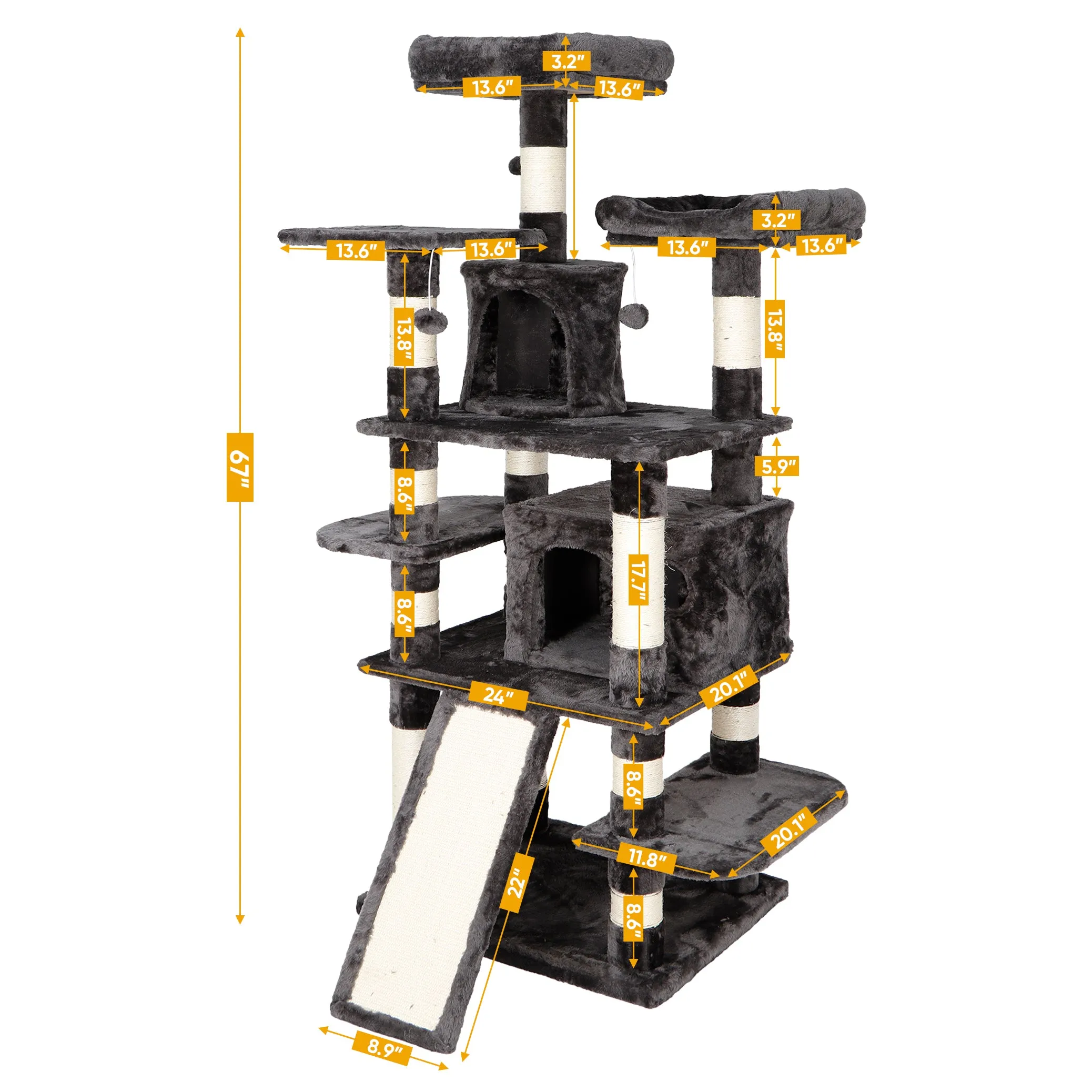 ZENY™ 67in Cat Trees with Sisal Scratching Posts Perches and Condo