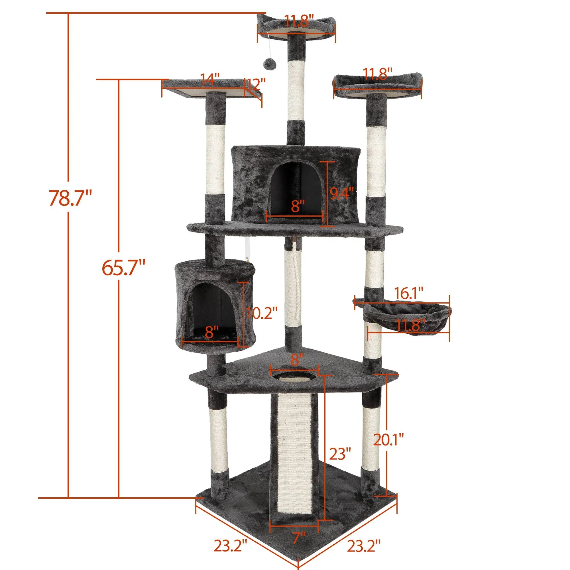 ZENY™ 79in Cat Trees with Sisal Scratching Posts Perches and Condo, Multi-Level Cat Tower Furniture